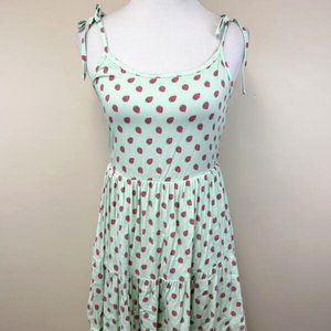 Hot Topic M Strawberry Tiered Mini Dress Mint Green Tie Straps Sundress